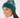 Teal women’s knit golf beanie with white pattern, ribbed cuff and pom-pom, shown on a model.
