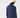 A woman shown from the back wearing a navy blue textured knit mock-neck golf top with white embroidered star patterns, paired with a cream ribbed beanie and navy leggings.