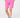A model is shown from the waist down wearing bright pink golf shorts, a white belt, patterned ladies golf socks, and a patterned top.