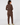 Women's cocoa brown long sleeve golf top and matching trousers, full outfit back view