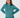 A woman wearing a teal long-sleeve mock neck golf top and matching teal trousers.