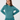 A woman wearing a teal long-sleeve mock neck golf top and matching teal trousers.
