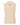 A sleeveless ribbed knit vest in cream beige, featuring a mock neck and a small circular black logo patch on the upper back.