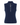 A navy blue ribbed knit sleeveless vest with a mock neck and a silver zipper featuring a star charm.