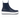 A navy blue Chelsea-style ankle boot with a textured leather upper, elastic side gore, pull tabs, and a chunky white platform sole, shown from a side profile.