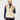 Front view of a woman wearing a ribbed knit quarter-zip golf vest in cream, worn over a navy long-sleeve top and paired with navy leggings and a cream beanie with a navy stripe.