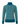 Teal women’s golf sweater with white geometric pattern, turtleneck and ribbed cuffs, shown from the back.