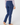 A person shown from the back wearing navy blue slim-fit trousers, a patterned long-sleeve shirt.