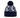 Navy and white women’s knit golf beanie with abstract star pattern, ribbed cuff and navy pom-pom.