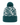 A knit pom-pom beanie hat featuring a dark teal green and white abstract leaf-like pattern on the crown, with a solid dark teal green ribbed cuff and matching pom-pom.