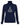 A navy blue ribbed roll neck sweater with white sleeve stripes and a white Christmas tree graphic on the chest, shown against a plain white background.