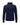 A navy blue knit sweater with a mock neck, ribbed shoulders, and ribbed sleeves, back view.