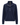A navy blue ribbed knit sweater with a mock neck, featuring a gold zipper with a star accent, gold snap buttons, and gold-toned trim.