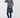 Maeve Winter Shoe in navy and silver worn with navy tights and skirt, full outfit front view.