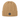 A tan cable-knit beanie hat with a folded cuff and a small circular black logo patch featuring a white star design, shown against a plain white background.