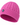 A bright pink cable-knit beanie hat with a ribbed cuff and a small circular black logo patch featuring a white star.