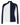 A women's long-sleeve ribbed knit zip-up golf sweater with a colorblock design, featuring a white front panel and navy blue shoulder and sleeve panels.