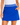 A close-up of a bright royal blue golf mini skort with a white and blue patterned waistband, zippered side pockets, and silver star-shaped zipper pulls.