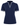 A navy blue short-sleeve polo shirt with a white dotted pattern and white zigzag trim along the split neckline and sleeve cuffs.