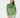 A woman modeling a green long-sleeve quarter-zip athletic top with a matching green and white patterned headband and matching patterned leggings.