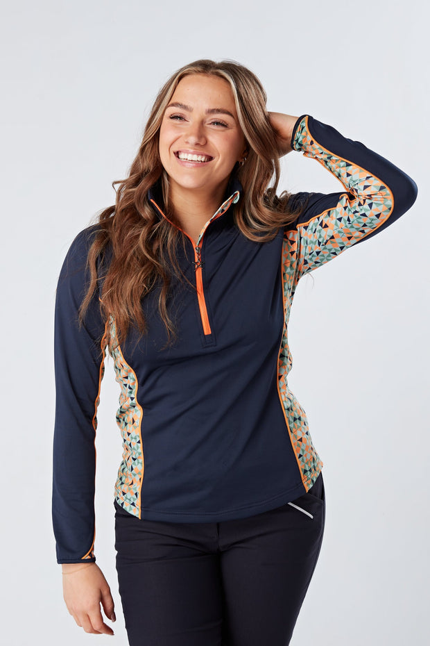 Sophie 1/4 Zip Mid Layer | Apricot & Navy