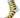 A golf crew socks with a colorful geometric pattern of overlapping oval and triangular shapes in green, light blue, orange, and brown, featuring solid light blue cuffs, heel, and toe.