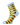 A golf crew socks with a colorful geometric pattern of overlapping oval and triangular shapes in green, light blue, orange, and brown, featuring solid light blue cuffs, heel, and toe.